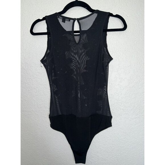 HAUTE Monde Black Bodysuit Sheer Floral Sleevless Size M Womens Sexy G - Picture 8 of 11